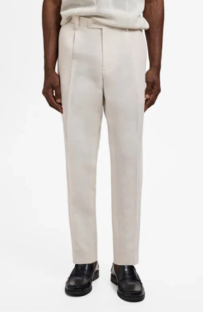 MANGO MANGO PLEATED SLIM FIT STRAIGHT LEG LINEN BLEND PANTS