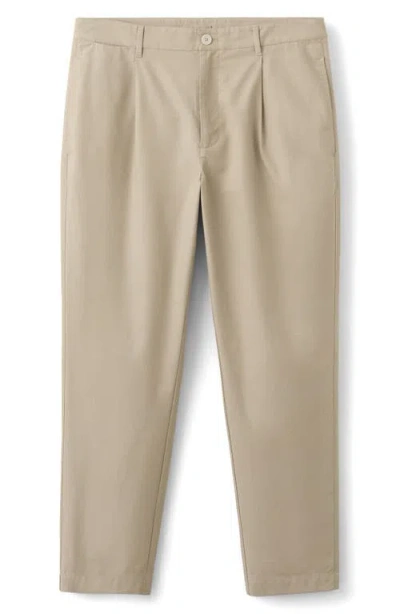Mango Pleated Straight Fit Cotton Blend Pants In Neutral