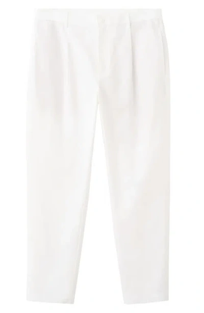 Mango Pleated Straight Fit Cotton Blend Pants In White