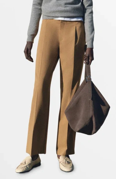Mango Pleated Straight Fit Pants In Medium Brown