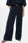 Mango Pleated Straight Leg Ankle Pants In Blue