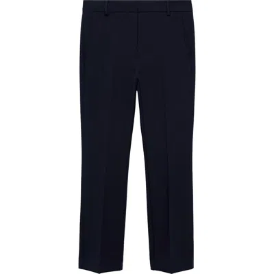 Mango Pleated Straight Leg Ankle Pants In Dark Navy