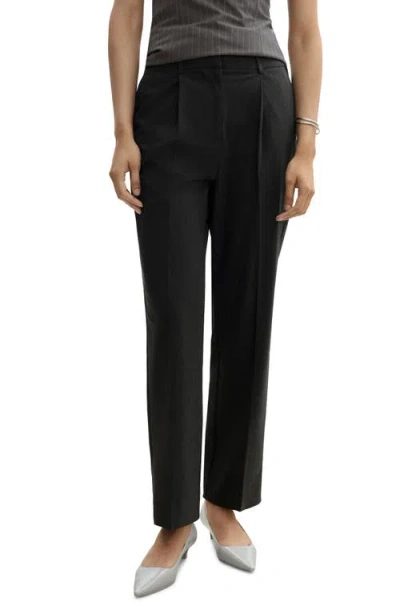 Mango Pleated Straight Leg Ankle Pants In Gray