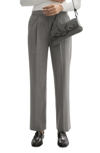 Mango Pleated Straight Leg Ankle Pants In Light Heather Gray