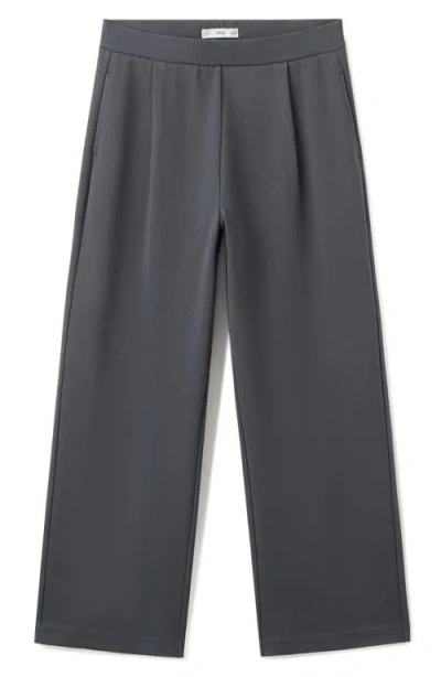 Mango Pleated Straight Leg Cotton Blend Pants In Gray