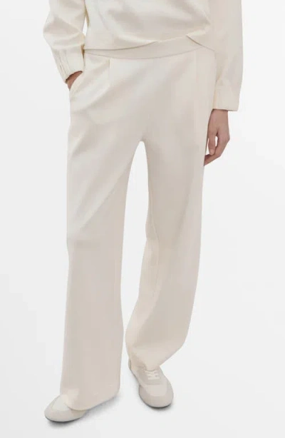 Mango Pleated Straight Leg Cotton Blend Pants In White