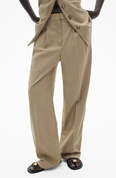 Mango Pleated Straight Leg Pants In Beige