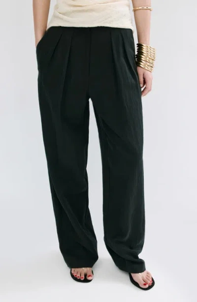 Mango Pleated Straight Leg Pants In Black