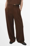 Mango Pleated Wide Leg Pull-on Pants In Brown