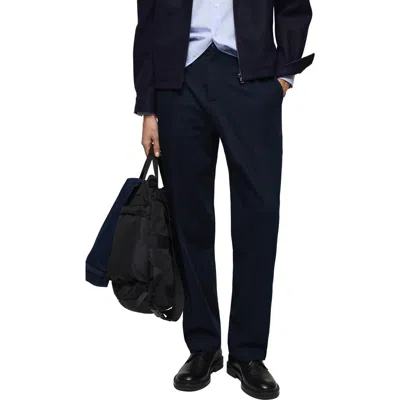 Mango Pleated Straight Leg Pants In Dark Navy