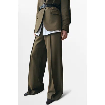 Mango Pleated Straight Leg Pants In Green