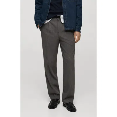 Mango Pleated Straight Leg Pants In Grey