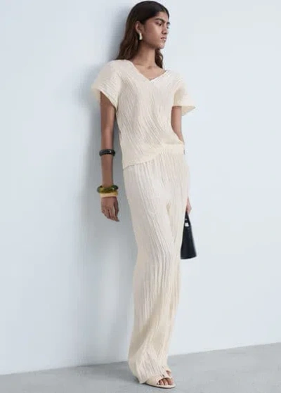 Mango Pleated Straight Trousers Vanilla In Vanille
