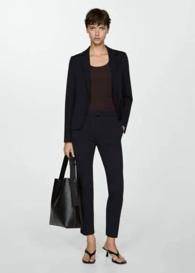 Mango Pleated Suit Trousers Dark Navy