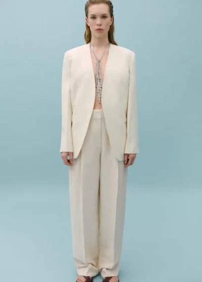 Mango Pleated Suit Trousers Ecru