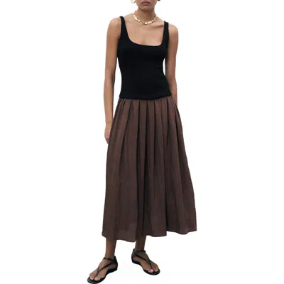 Mango Contrast Drop Waist Pleated Dress