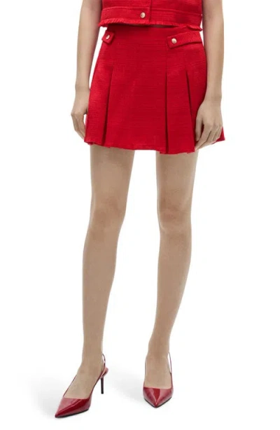 Mango Pleated Tweed Miniskirt In Red