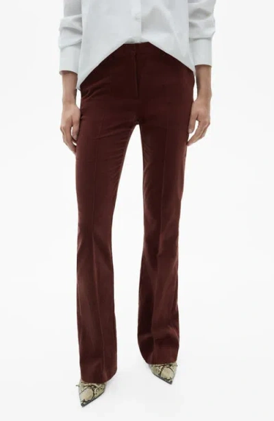 Mango Pleated Velvet Straight Leg Pants In Wine