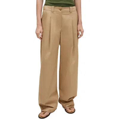 Mango Pleated Wide Leg Cotton Pants In Beige