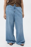 Mango Pleated Wide Leg Jeans In Blue