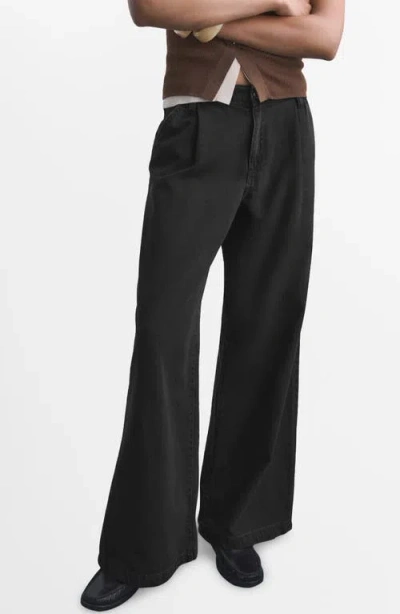 Mango Pleated Wide Leg Jeans In Black