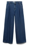 Mango Pleated Wide Leg Jeans In Blue