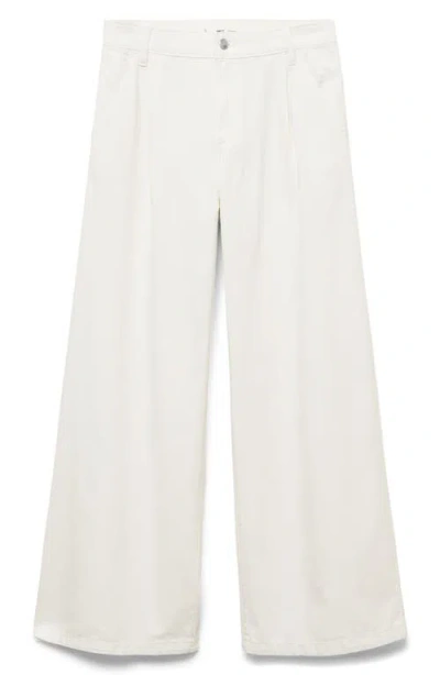Mango Pleated Wide Leg Jeans In White