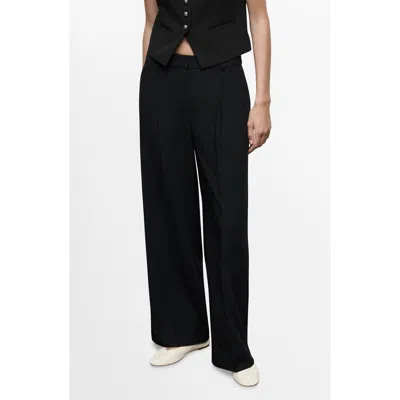 Mango Pleated Wide Leg Pants In Black