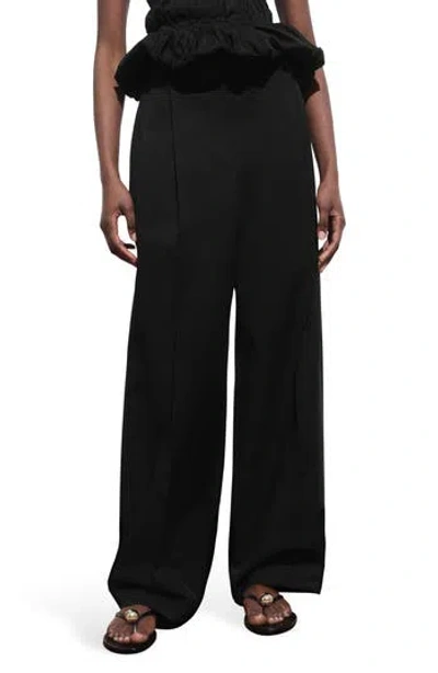 Mango Pleated Wide Leg Pants In Black