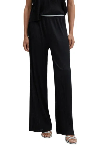Mango Pleated Wide Leg Trousers In Black