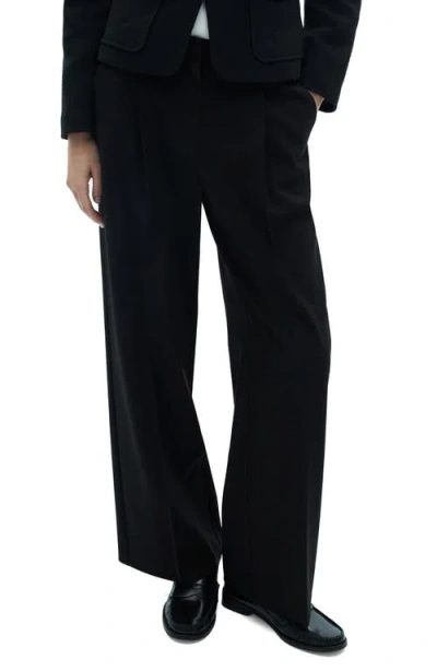 Mango Pleated Wide Leg Pants In Black