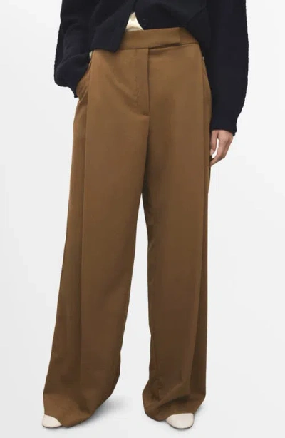 Mango Pleated Wide Leg Pants In Brown