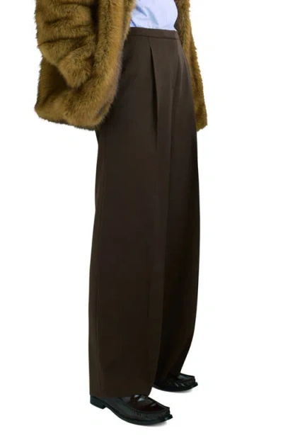 Mango Pleated Wide Leg Pants In Brown