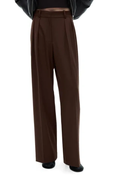 Mango Pleated Wide Leg Pants In Brown