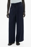 Mango Pleated Wide Leg Pants In Dark Navy