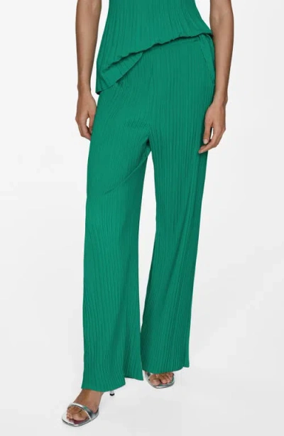Mango Pleated Wide Leg Pants In Emerald Green
