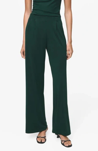 Mango Pleated Wide Leg Pants In Green