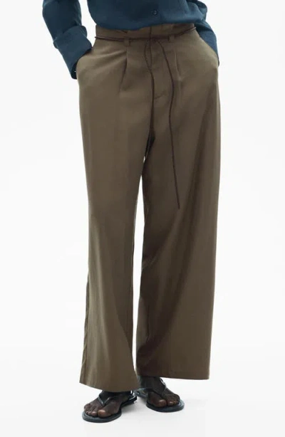 Mango Pleated Wide Leg Pants In Khaki Brown