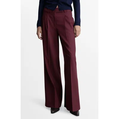 Mango Pleated Wide Leg Pants In Maroon