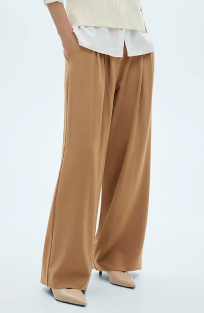 Mango Pleated Wide Leg Pants In Medium Brown