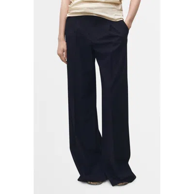 Mango Pleated Wide Leg Pants In Navy