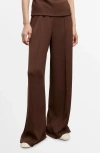 Mango Pleated Wide Leg Pull-on Pants In Brown