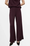 Mango Pleated Wide Leg Pull-on Pants In Burgundy