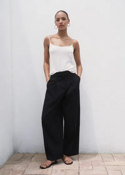 Mango Pleated Wide Leg Trousers Black