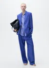 Mango Pleated Wideleg Suit Trousers Blue In Blue
