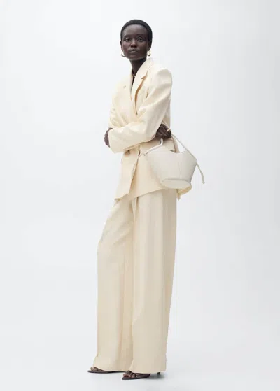 Mango Pleated Wideleg Suit Trousers Vanilla