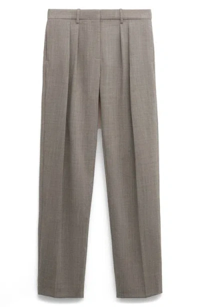 Mango Pleated Wool Wide Leg Pants In Gray