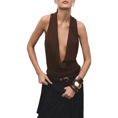 Mango Plunge Neck Sweater Vest In Brown
