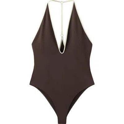 Mango Plunge Racerback One-piece Swimsuit In Brown