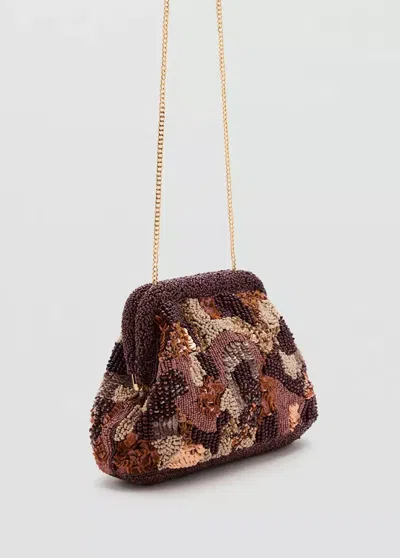 Mango Pochette À Perles Multicolores In Brown